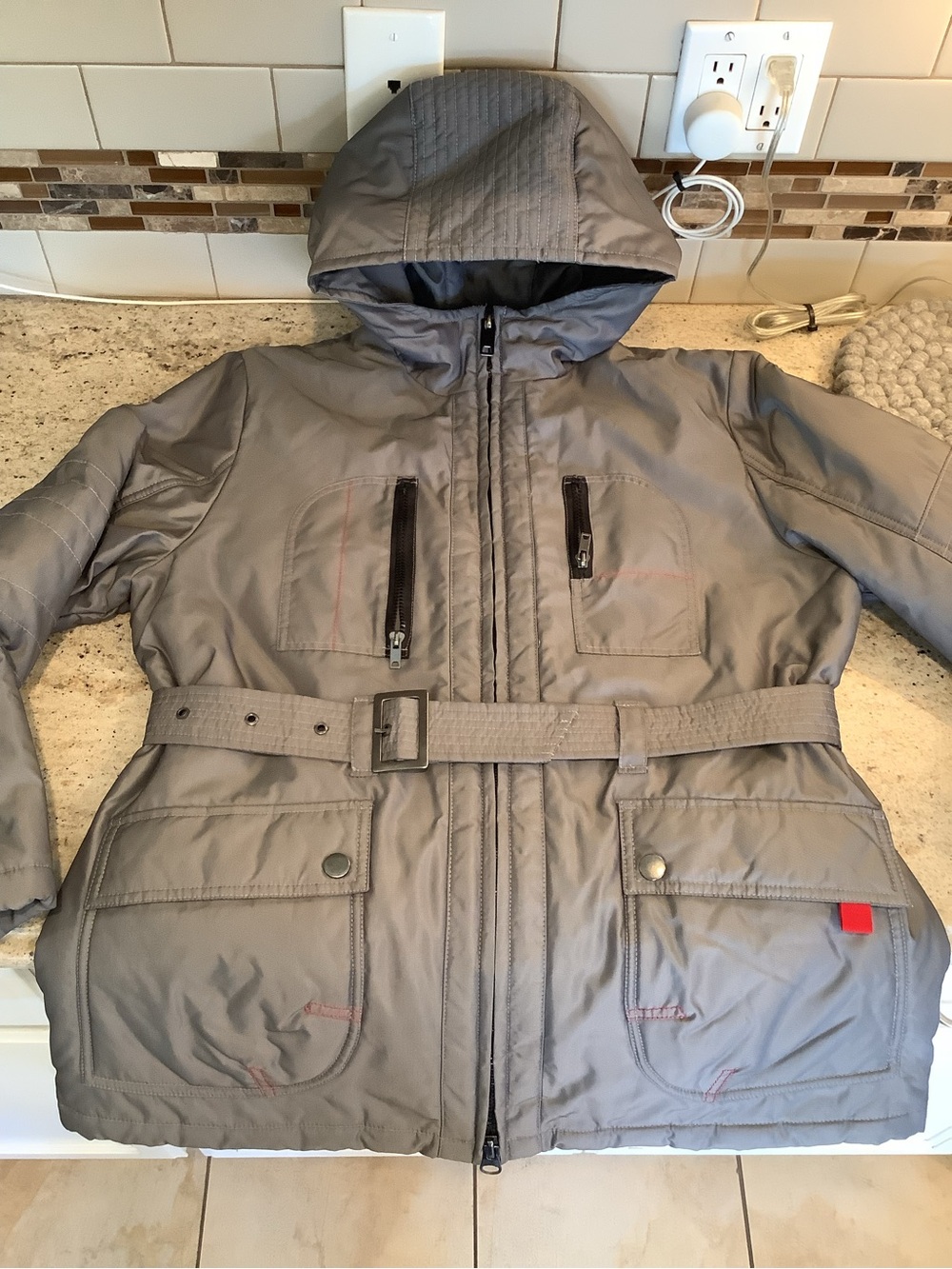 Steilmann Hooded Belted Jacket in Gray US Size 12